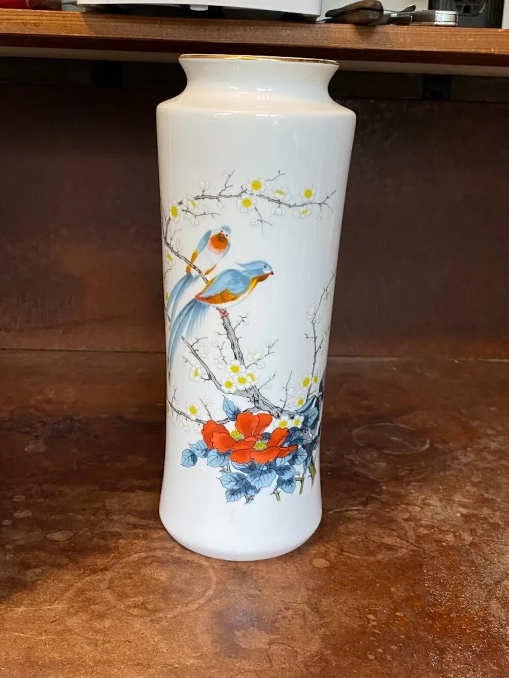 1960s NIB 10.5-inch Blue Bird Japanese Porcelain Vase Made by Jay Vintage